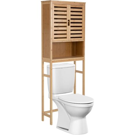 COSTWAY Mueble de Baño sobre el Inodoro, Armario de Baño de Bambú de 3 Niveles con Estante Interior Ajustable y Extraíble, Mueble Lavadora 62 x 23 x 170 cm