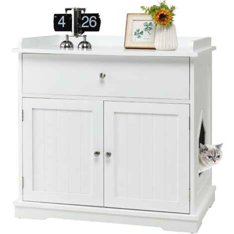 COSTWAY Mueble para Gatos, Cajón y 2 Puertas, Casa para Gatos 76 x 53 x 74 cm
