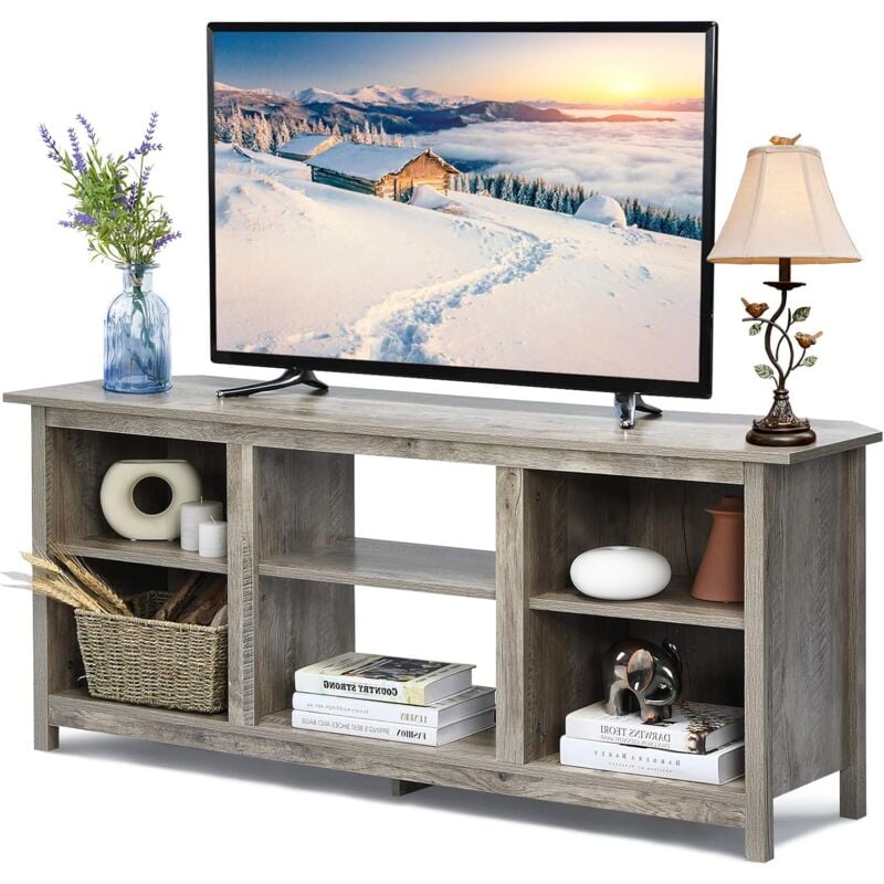 

Mueble para TV con 2 Niveles y Gran Almacenamiento, Armario para TV hasta 165 cm, Mesa para Salón (Gris) - Costway