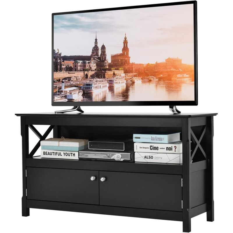

Mueble para TV con Repisa y 2 Puertas, Consola para Salón y Dormitorio Mesa 112 x 40 x 61 cm (Negro) - Costway