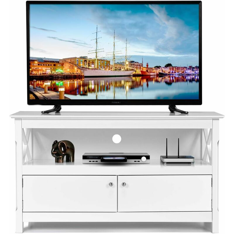 

Mueble para TV con Repisa y 2 Puertas, Consola para Salón y Dormitorio Mesa 112 x 40 x 61 cm (Blanco) - Costway