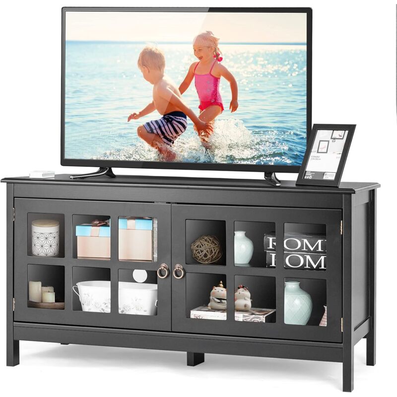 

Mueble para TV, Consola Universal para TV de Pantalla Plana Armario Estable (Negro) - Costway
