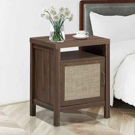 COSTWAY Nachtschrank Holz, Nachtkommode Walnuss, Beistelltisch Aufbewahrungsschrank fuer Wohnzimmer, Schlafzimmer & Buero