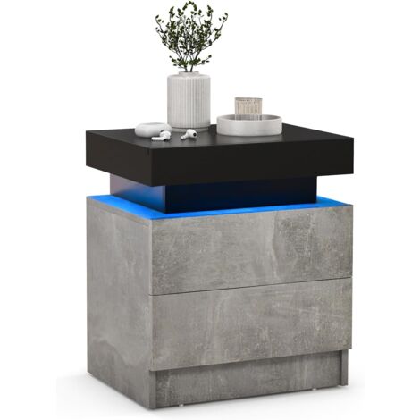 COSTWAY Nachttisch LED, Nachtschrank mit 2 Schubladen, Nachtkommode dynamisch & statisch beleuchtet, inkl. Fernbedienung, modern, 45 x 35 x 52cm, grau