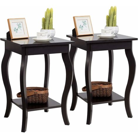 COSTWAY Nachttisch mit Ablage, 2 Ebene Beistelltisch aus Holz mit geschwungenen Beinen, Nachtkommode Laptoptisch Sofatisch industriell für Wohnzimmer, Schlafzimmer, 40 x 40 x 60 cm (2,Braun)