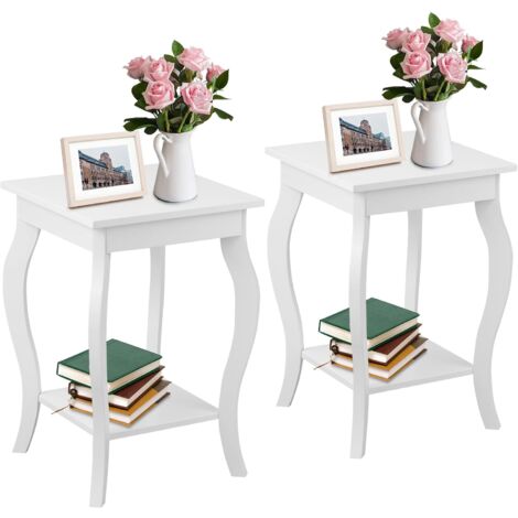 COSTWAY Nachttisch mit Ablage, 2 Ebene Beistelltisch aus Holz mit geschwungenen Beinen, Nachtkommode Laptoptisch Sofatisch industriell für Wohnzimmer, Schlafzimmer, 40 x 40 x 60 cm (Weiß)
