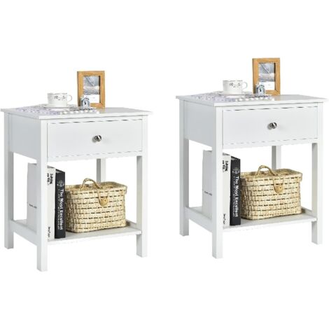 COSTWAY Nachttisch mit Schublade, Beistelltisch 2 Ebene Holz, Nachtkommode Nachtschrank Flurkommode, Flurtisch Telefontisch für Wohnzimmer Schlafzimmer, 48 x 40 x 58 cm (2, Weiß)