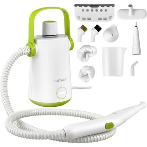 COSTWAY Nettoyeur à Vapeur à Main Portable 1000W avec Réservoir d'Eau de 300 ml, Machine de Nettoyage 10 Accessoires avec tuyau 116CM et cordon 3M, pour Vêtements Vitres Pneus (Blanc + Vert)