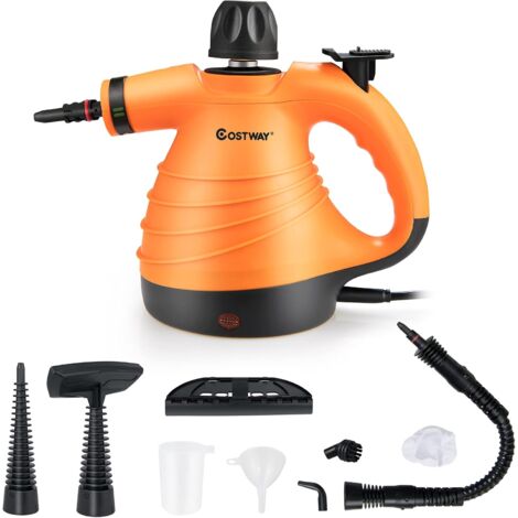 COSTWAY Nettoyeur Vapeur à Main Portable 900W-1050W Réservoir d'Eau 250ML Accessoires 9 Pièces pour Cuisine Fenêtres Voiture Orange