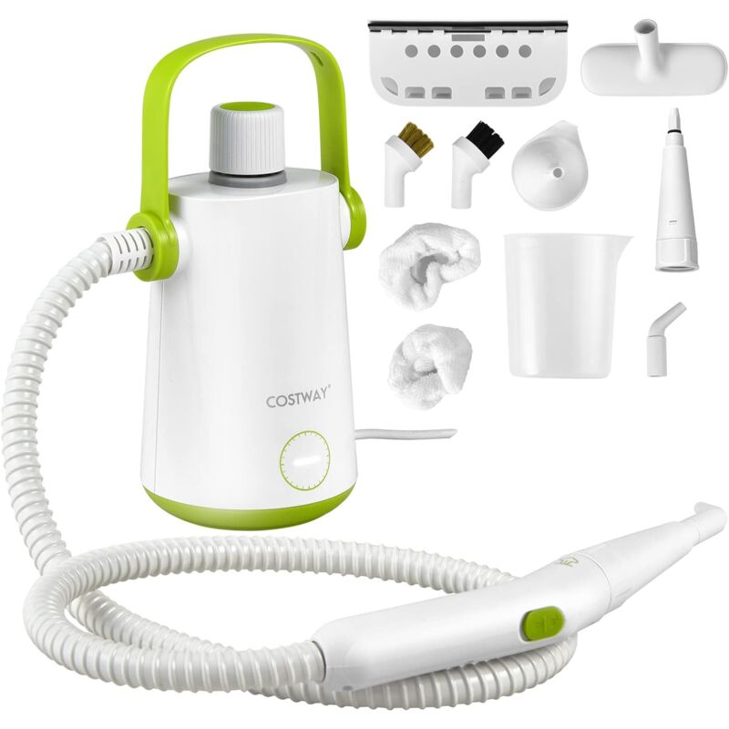 Costway - Nettoyeur à Vapeur à Main Portable 1000W avec Réservoir d'Eau de 300 ml, Machine de Nettoyage 10 Accessoires avec tuyau 116CM et cordon 3M,