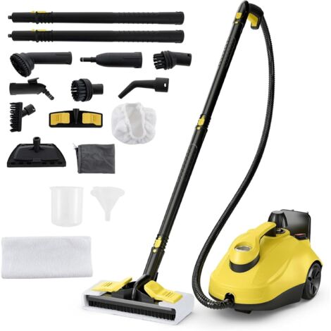 COSTWAY Nettoyeur Vapeur Portable de 1800W pour Maison, Machine à Nettoyer à Vapeur Roulante avec 15 Accessoires & Réservoir de 1,8 L pour Sol Fenêtre Verre Tapis (Jaune)
