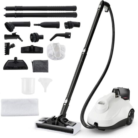 COSTWAY Nettoyeur Vapeur Portable de 2000W pour Maison, Machine à Nettoyer à Vapeur Roulante Pression Haute de 5 Bars avec Accessoires & Réservoir de 1,8 L, pour Sol Fenêtre Verre Tapis (Blanc)