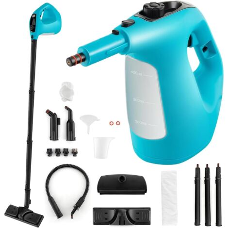 COSTWAY Nettoyeur Vapeur Portatif 1400W avec 14 Accessoires, Balai Vapeur Continue et Durée d’Utilisation Illimitée Réservoir d’Eau 400 ml, pour Nettoyer Plancher Tapis Rideaux (Bleu)