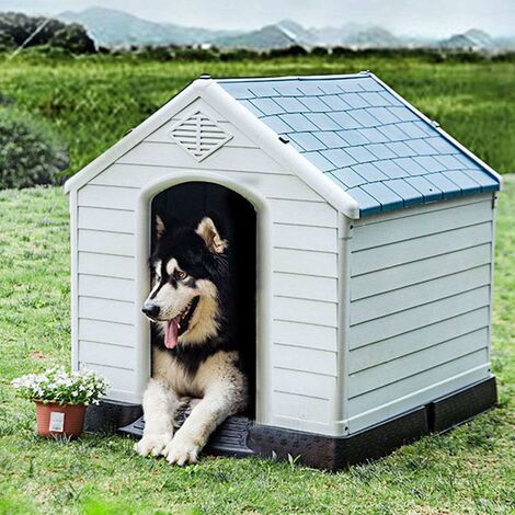 Costway – Niche pour chien en polypropylène imperméable – Toit incliné pour évacuation eau – Plancher surélevé pour confort intérieur/extérieur – 706571.5cm