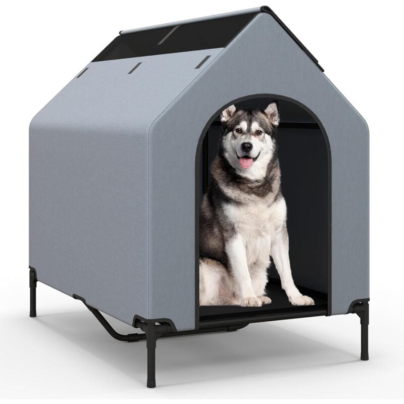 Costway - Niche pour Chien Exteriéur Intérieur 110 cm, Chenil pour Moyen Chien 2 en 1, Fenêtre Ventilée, Housse Amovible, Lit pour Chien, Tissu