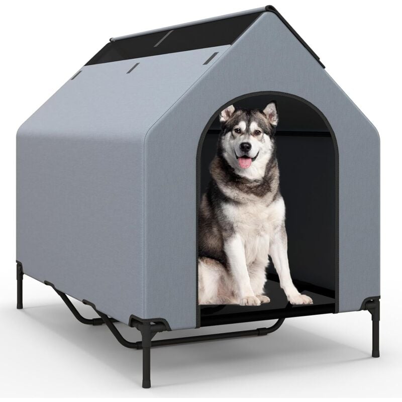 Costway - Niche pour Chien Exteriéur Intérieur 132 cm, Chenil pour Grand Chien 2 en 1, Fenêtre Ventilée, Housse Amovible, Lit pour Chien, Tissu