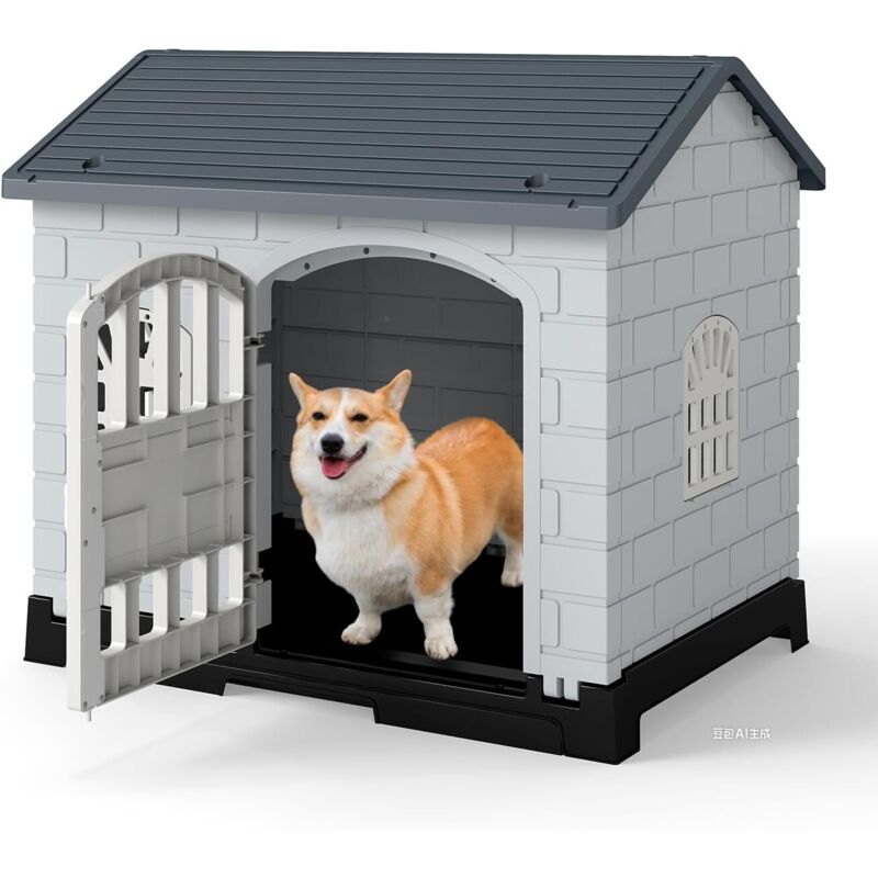 COSTWAY Niche pour Chien Pliable Exterieur Interieur, Plateau de Toilette Amovible, Porte Verrouillable, Cage Chien Chat en PP, 3 Fenêtres, Toit COSTWAY Niche pour Chien Pliable Exterieur Interieur, Plateau de Toilette Amovible, Porte Verrouillable, Cage Chien Chat en PP, 3 Fenêtres, Toit