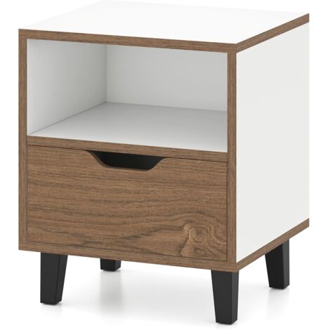 COSTWAY Nightstand Mid Century Modern Bedside Table w/Drawer & storage Shelf