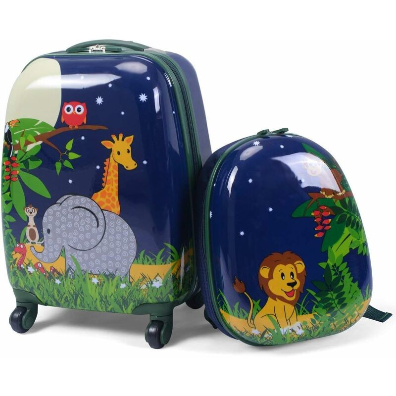 

COSTWAY Niños Equipaje de Viaje con Mochila 2 Piezas Maleta para Infantil (Jungla)