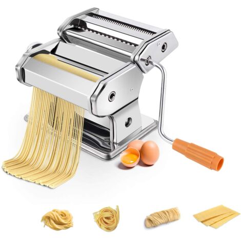 COSTWAY Nudelmaschine manuell, Pastamaschine aus Edelstahl, Pastamaker 6 Nudelstaerke, Küchengeraet Silber, Kueche Maschine inkl. Tischklemme, Spaghetti Nudeln Pasta Maker 20,5 x 20,5 x14 cm
