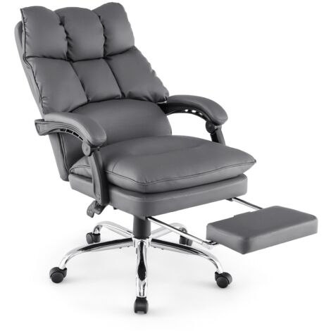 COSTWAY Office Desk Chair Ergonomic Padded Reclining Chair With Retractable Footrest