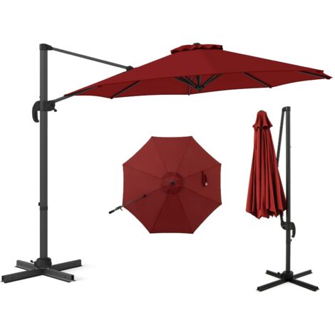 COSTWAY Ombrellone da Esterno 294 cm, Ombrellone con Rotazione a 360°, 5 Angoli di Inclinazione Regolabili, Base a Forma di Croce, 8 Stecche, Ombrellone per Giardino, Piscina, Cortile (Rosso)