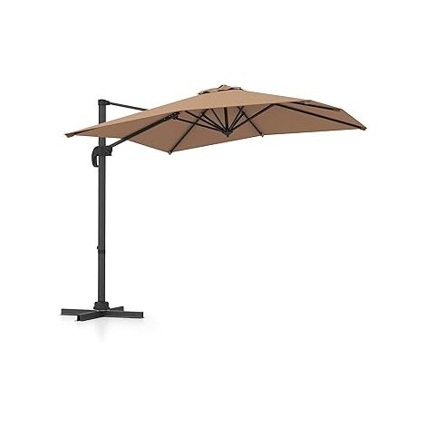 COSTWAY Ombrellone da Esterno con Base a Forma di X, Ombrellone Giardino Rotante a 360°, 5 Posizioni di Inclinazione Regolabili, 8 Stecche, Manovella, Palo in Alluminio, per Giardino Patio