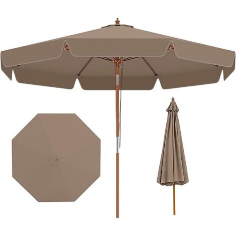 COSTWAY Ombrellone da Giardino 300 cm,Inclinazione Regolabile, 8 Stecche,Marrone