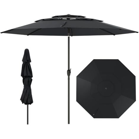 COSTWAY Ombrellone da Giardino 300 cm,Inclinazione Regolabile,Ombrellone a 3 Livelli,8 Stecche,Nero