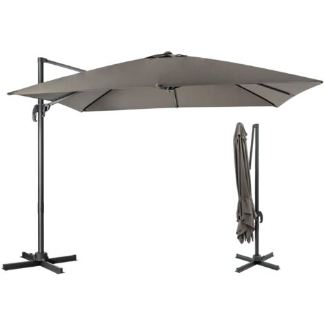 COSTWAY Ombrellone da Giardino, 300 x 300 cm, Ombrellone da Esterno con 3 Inclinazioni, Rotazione a 360°, Manovella, 8 Stecche, Base Incrociata (Grigio)
