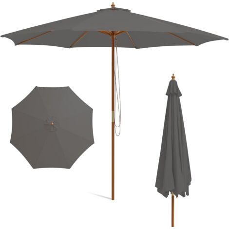 COSTWAY Ombrellone da Giardino 300 x 300 cm,Ombrellone Pieghevole con 8 Stecche di Bambù,Grigio