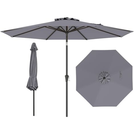 COSTWAY Ombrellone da Giardino, Diametro 3M, Ombrello da Spiaggia con Manovella e Inclinazione Regolabile, Ideale per Spiaggia, Balcone, Giardino (Grigio)
