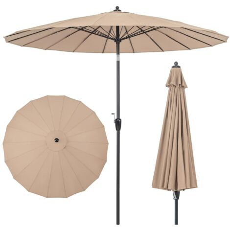 COSTWAY Ombrellone da Giardino Rotondo di 265 cm, Ombrellone da Patio con 18 Costole, Inclinazione a Pulsante, Parasole con Supporto in Metallo, per Cortile, Piscina, Spiaggia (Marrone)