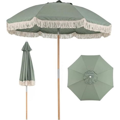 COSTWAY Ombrellone da Spiaggia 180 cm,Inclinabile Regolabile 30°,8 Stecche in Fibra di Vetro,Verde