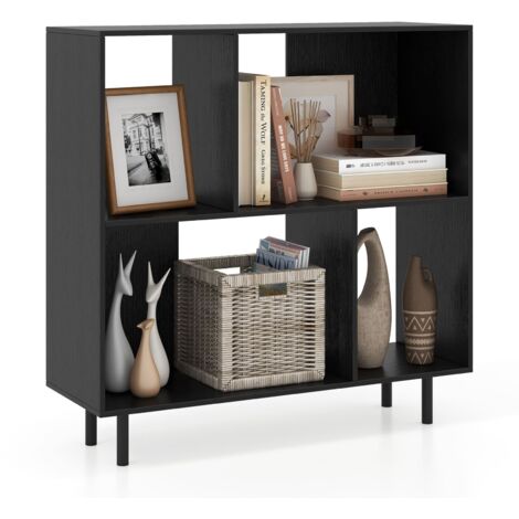 COSTWAY Open Shelf Bookcase Mid Century Modern Minimalist Cube Bookshelf-Black