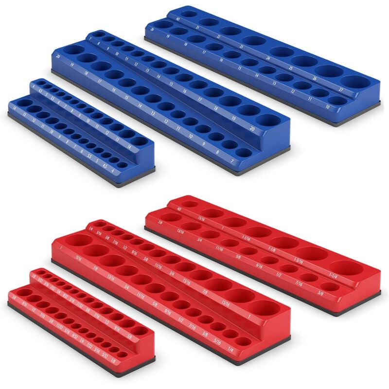 Organisateur de Douilles Magnétiques Entraînements 1/2' 3/8' et 1/4', Kit de Support de Douille 6 Pièces S'adaptent Douilles Peu Profondes et