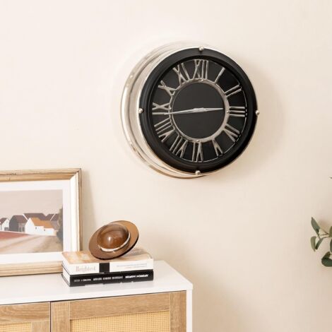 COSTWAY Orologio da Parete 34,5 cm, Orologio Silenzioso con Numeri Romani, Copertura in Vetro, Orologio Moderno Decorativo per Soggiorno Camera da Letto Ufficio (Stile 2 S)