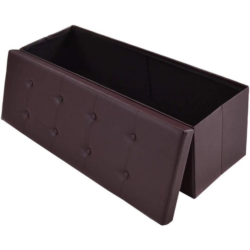 COSTWAY Tabouret Pouf Coffre Bo/îte de Rangement avec Espace de Stockage Pouf Rangement Tabouret Rembourr/éCharge Max 300 kg Cuir PVC 114x38x38cm Noir