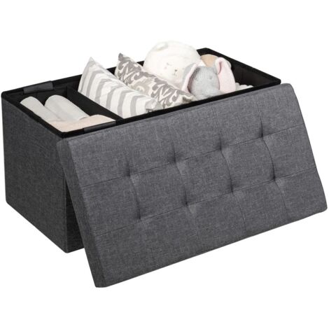 COSTWAY Ottomana Salvaspazio Pieghevole da 80 cm, Cassapanca per Giocattoli con Contenitore Rimovibile, Poggiapiedi con Sedile Imbottito per Soggiorno, Camera da Letto, Portata 160 kg (Grigio Scuro)