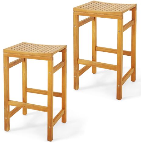 COSTWAY Outdoor 76cm Height Bar Chair 2Pcs Patio Acacia Wood Bar Stool Set