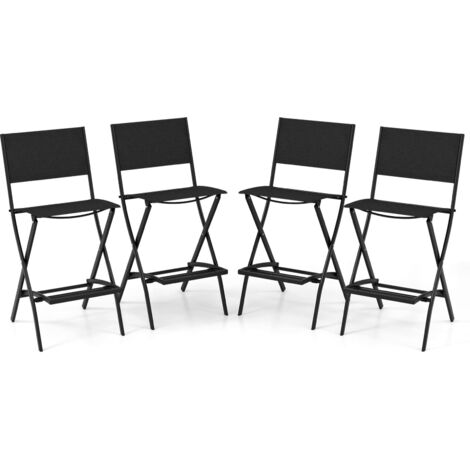 COSTWAY Outdoor Bar Chair Set of 4 Folding Bar Height Stool w/Footrest-Black