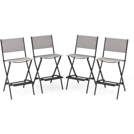 COSTWAY Outdoor Bar Chair Set of 4 Folding Bar Height Stool w/Footrest-Grey