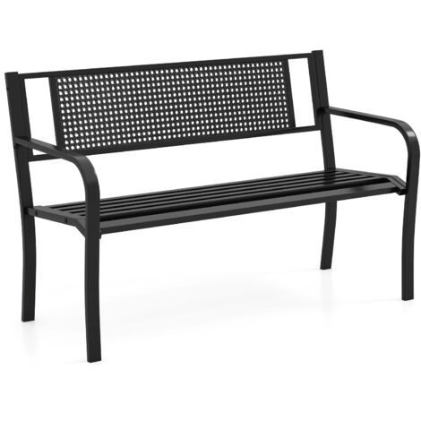COSTWAY Outdoor Bench 127CM Garden Bench with Patterned Backrest-Black