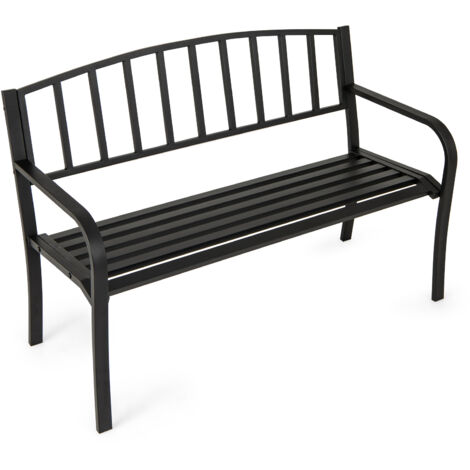 COSTWAY Outdoor Bench 127cm Garden Bench with Slatted Backrest-Black
