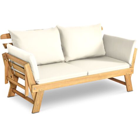 COSTWAY Outdoor Daybed Patio Convertible Couch Sofa Bed Adjustable Armrest White