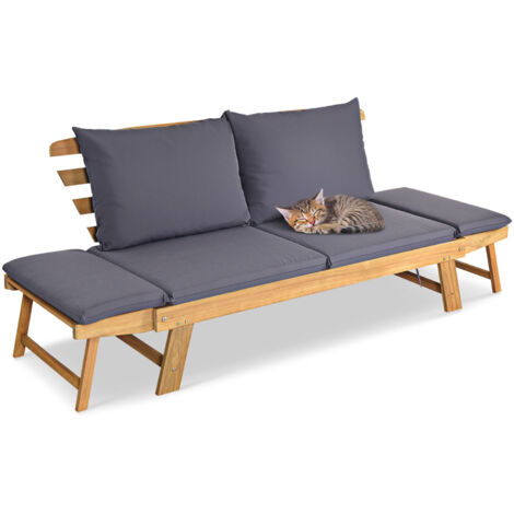 COSTWAY Outdoor Daybed Patio Convertible Couch Sofa Bed Wood Folding Chaise Lounge