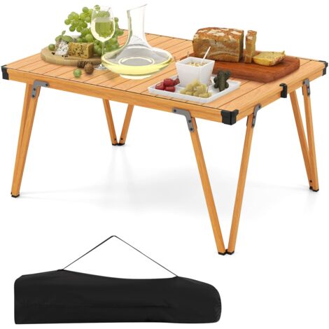 COSTWAY Outdoor Folding Camping Table Picnic Table w/ Storage Bag-Brown