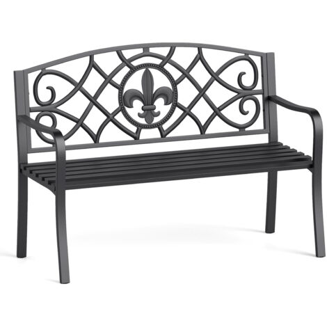 COSTWAY Outdoor Garden Bench Metal Slatted Loveseat Cast Iron Backrest