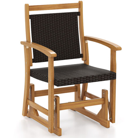 COSTWAY Outdoor Glider Chair Acacia Wood Porch Glider with Rattan Seat