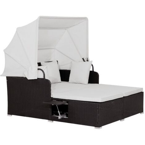 COSTWAY Outdoor Hand-Woven PE Wicker Daybed Patio Loveseat Sofa Set Retractable Canopy